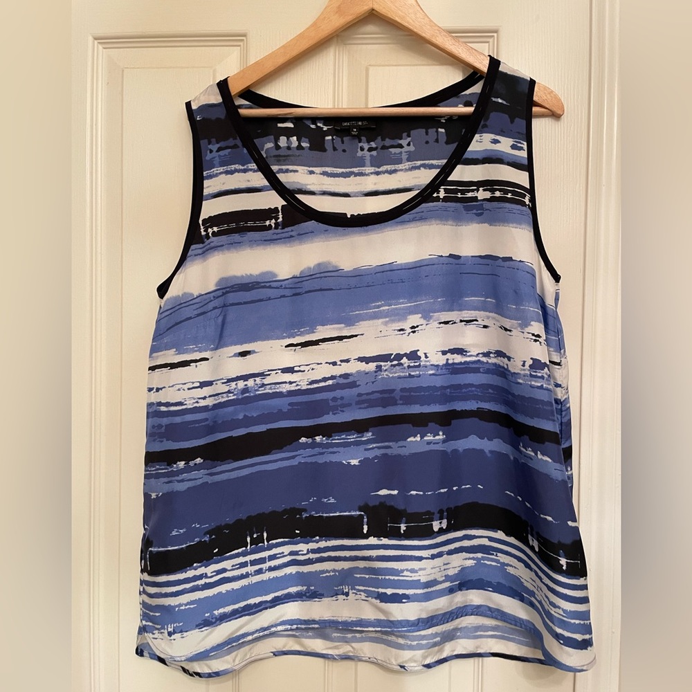 “Lafayette 148” uniquely patterned 100% silk tank blouse. Size 16.